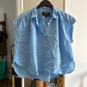 Baird McNutt for J. Crew Sky Blue Linen Shirt with short sleeves
